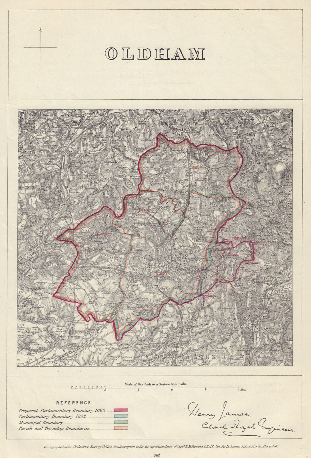 Oldham, Manchester. JAMES. PARLIAMENTARY BOUNDARY COMMISSION 1868 map